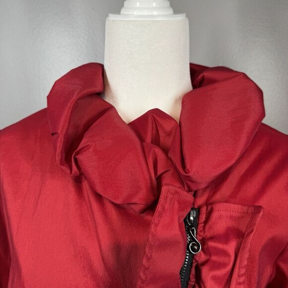 Samuel Dong Fantastical Rich Red Jacket Size Medium Puff Collar Ruffle Belted - Picture 10 of 13